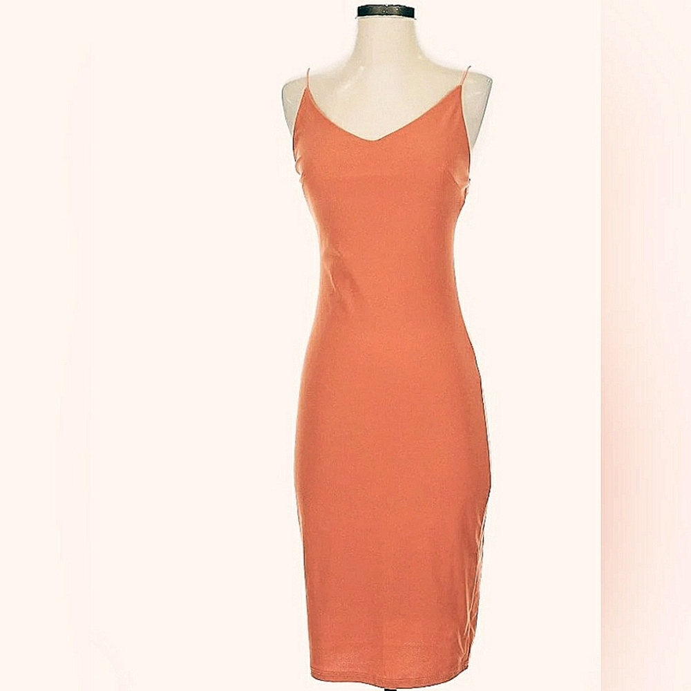 Showstopping Bodycon Mind Code Midi, Peach/Coral 95% Polyester Size M